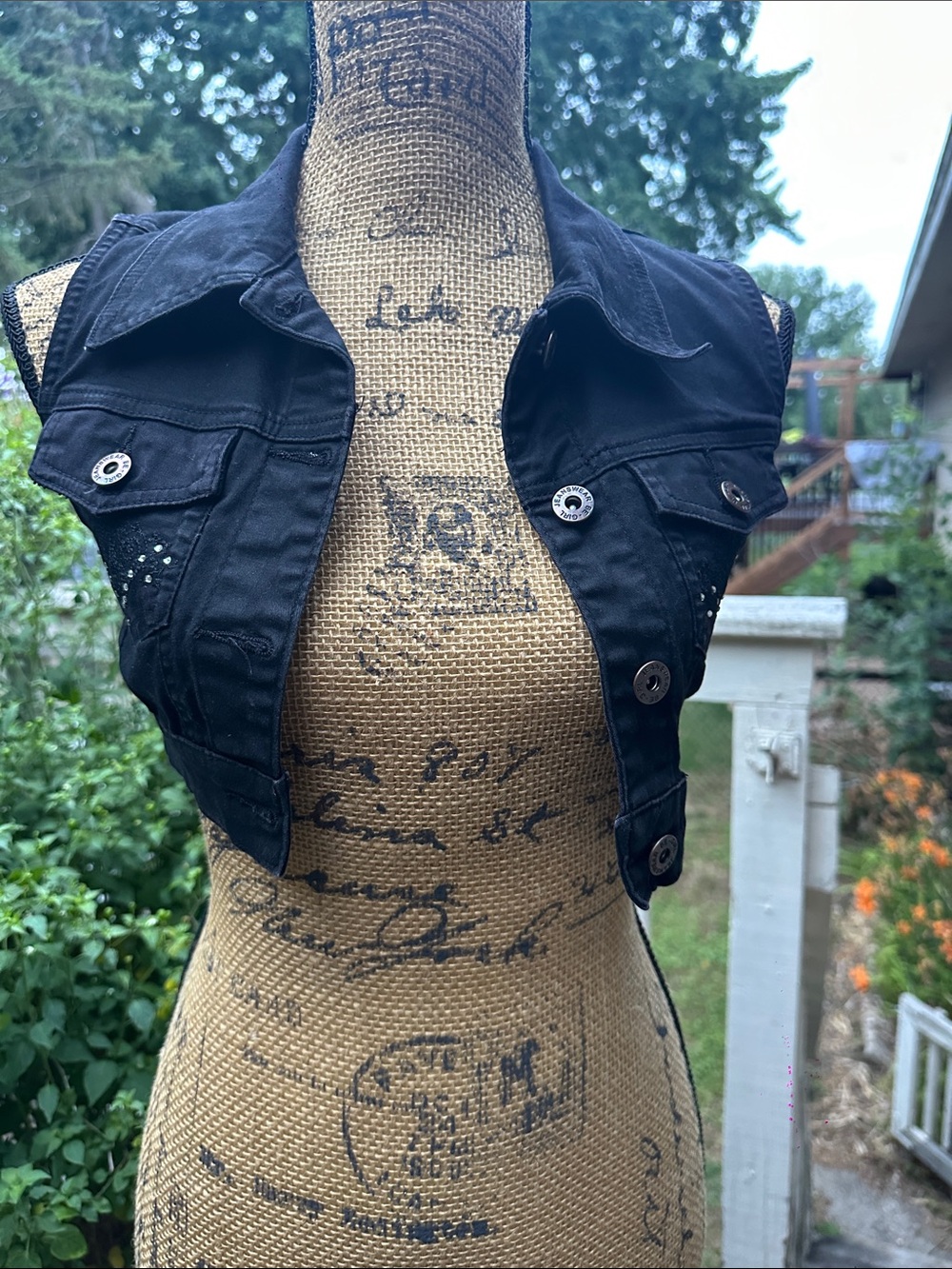 Be- girl Black Women's Cropped Denim Vest with Stud Detail